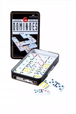 8716096008210 Domino Double 6 w metalowym pudełku - 28 kamieni z kolorowymi oczk