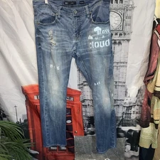 Vintage Mens  Buckle BKE Jake Light Wash Distressed Striaght 34R x 32 Bleach,