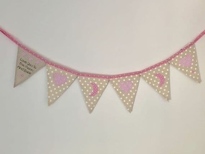 Babywimpelkette ''Love you to the Moon and Back'' rosa mit Herzen