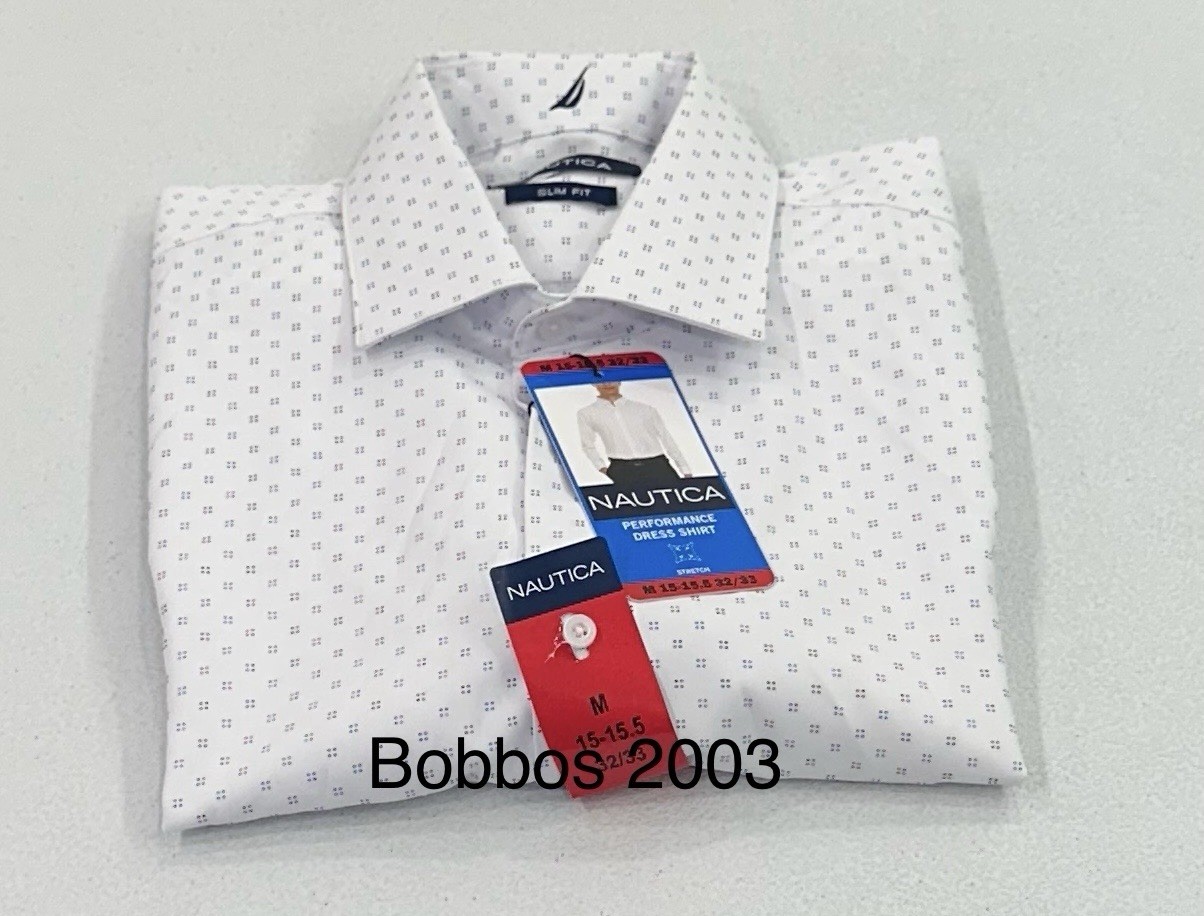 Nautica Men's Performance Slim Fit Dress Shirt, White, M (15-15.5, 32/33)