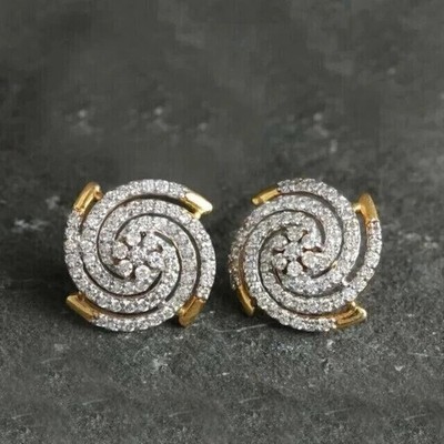 2Ct Round Cut Real Moissanite Cluster Stud Earrings 14K Yellow Gold Plated
