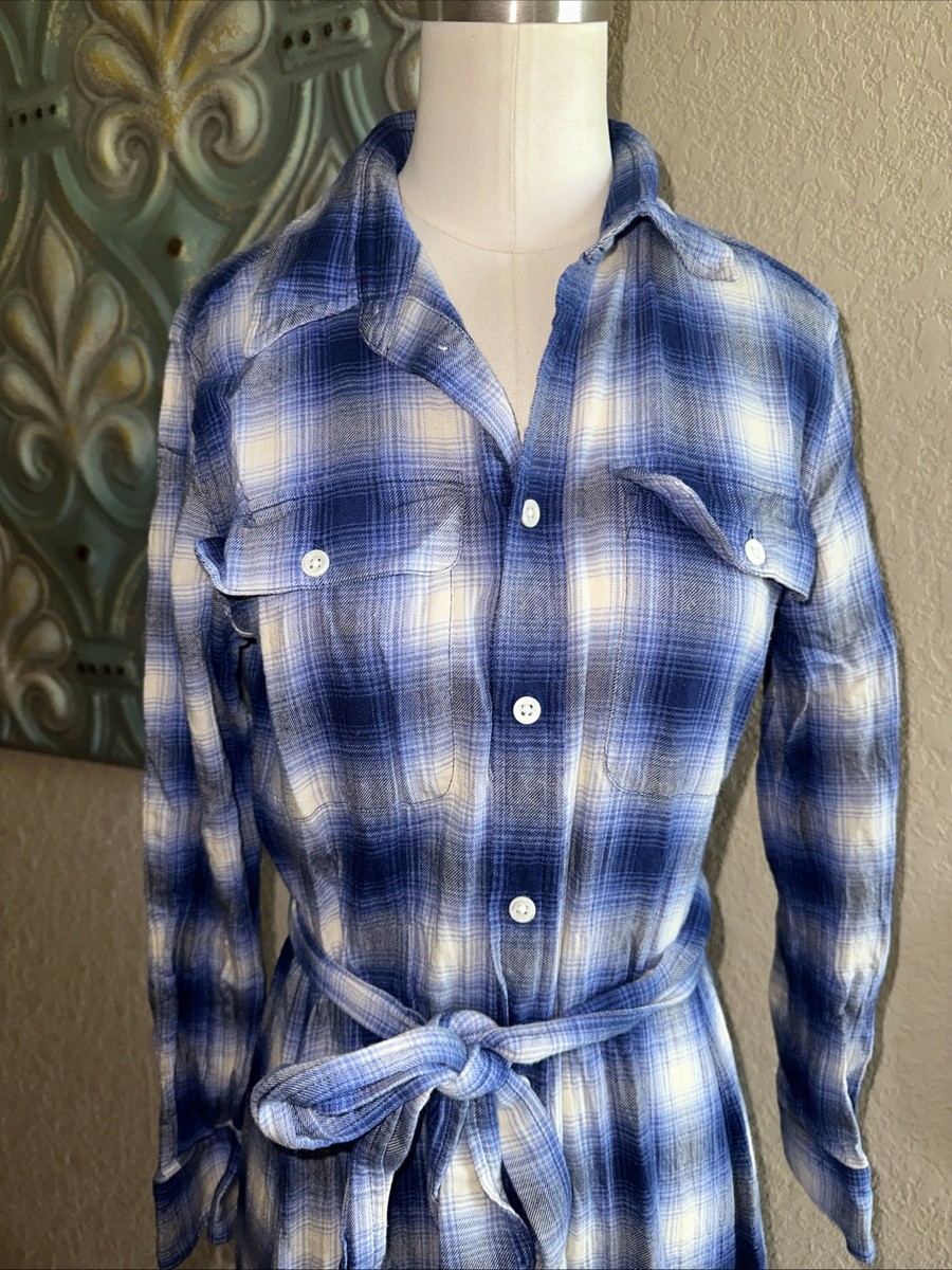 Polo Ralph Lauren Plaid Maxi Shirt Dress Blue Belted Long Sleeve Women’s 10 View 3