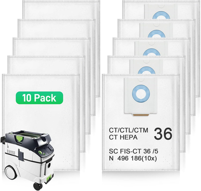 #ad 10 Pack 496186 Selfclean Filter Vacuum Bags for Festooct 36 CTL 36 CTM 36 Dust E $56.51