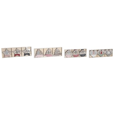 Dekoration zum Aufhängen DKD Home Decor Rot Rosa Holz 23 x 1,5 x 9 cm [6 Stüc