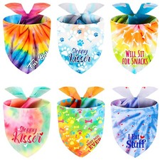6 Pcs Tie Dye Dog Bandana Rainbow Pet Triangle Scarf Colorful Adjustable Reve...