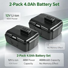 2 Pack 4.0Ah Replacement For RYOBI 12V Battery CB120L CB121L BPL-1220 130503001