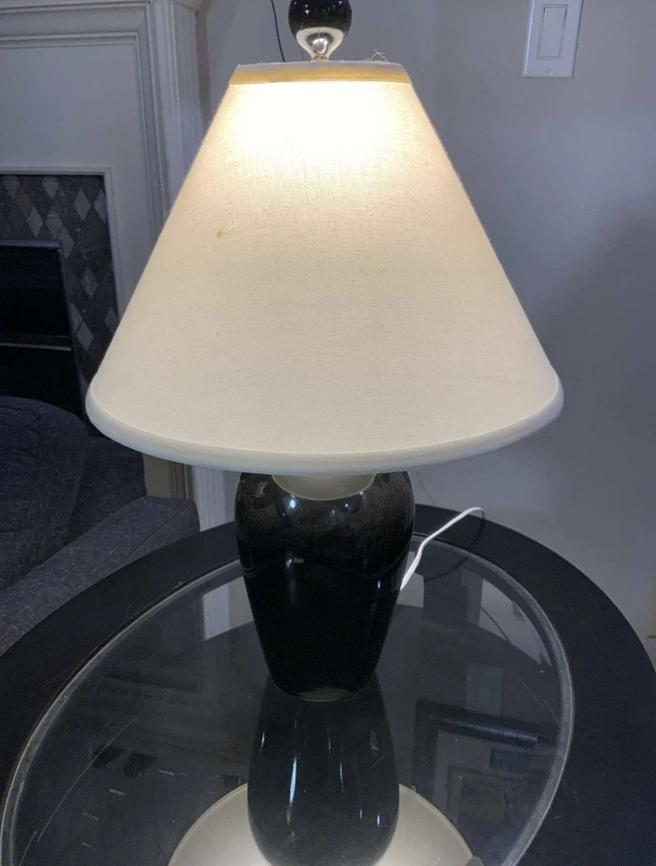 Black Ceramic Table Lamp With Ivory Fabric Shade-21” Tall - Image 3 of 4
