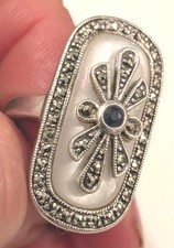 Chunky Vintage Elegant MOP Mother of Pearl Sterling Silver Ring Size 6