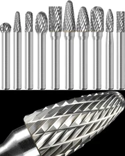 10Pcs Carbide Burr Set 1/4" Shank Die Grinder Bits for Metal Wood Stone Steel