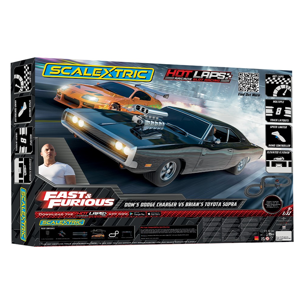 Scalextric C1458M Fast and Furious Hot Laps Charger vs Supra Slot Car Race Set