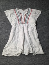 Knox Rose Women Embroidered Dress Sz M White Boho V-Neck Short Sleeve Ruffle Top