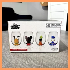 NIB Joy Jolt Disney Mickey Mouse & Friends 15oz Stemless Glass Set Of 4