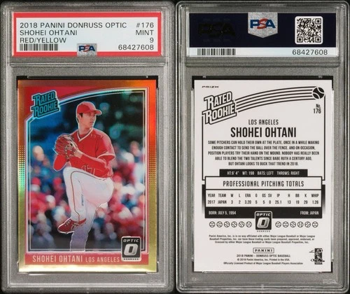 Shohei Ohtani 2018 Panini Donruss Optic Red/Yellow Rated Rookie #176 PSA 9 MINT