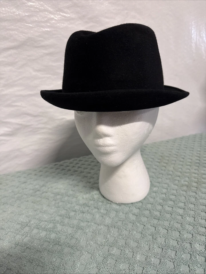 Vintage Byron Of New York Black Fedora Hat Silk Lined Size 7 1/8. 22” Diam - Image 3 of 4