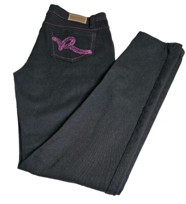 ROCA WEAR  Y2K Hannah Skinny Jeans Black With Pink Stitching Size 13