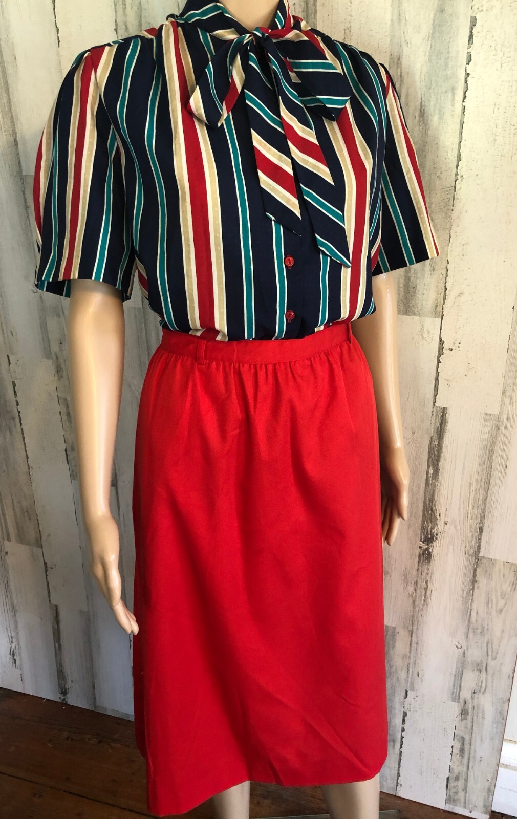 vtg John Meyer A-Line Skirt Sz 16 Red Modest Minimalist Below Knee 70s 80s