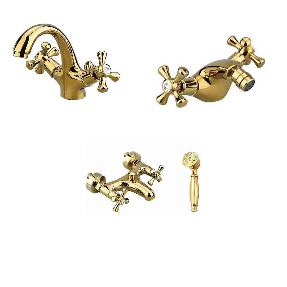 Rubinetto Da Bagno HEYMYTAP A Cascata In Ottone Spazzolato Oro – 1 Foro Con Piastra Di Copertura 3 Fori – Maniglia Singola, Scarico Pop-up Incluso, Tubi Flessibili 65 Cm
