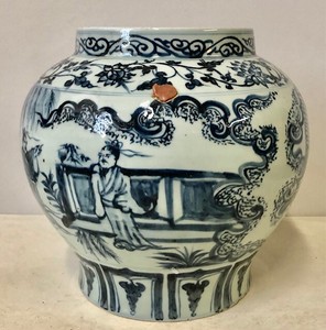 Blue and white asian vase