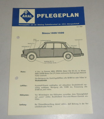 Service Notification Aral Simca 1300 / 1500 From 07/1964