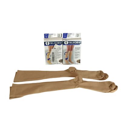 TRUFORM 4 Pair Size L Beige Firm 20-30 Compression Knee Hight Socks