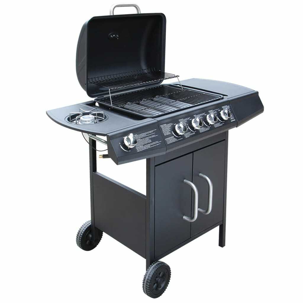AX Barbecue Grill Gas Griglia LPG Butano Fornelli Ruote Termometro Nero 0k 41899