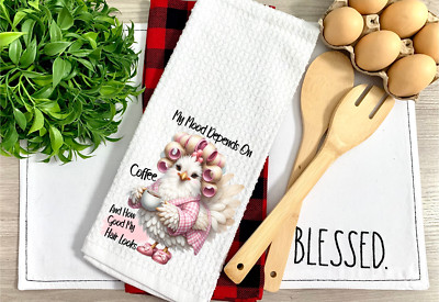 Depends on Coffee, Waffle Weave Dish/Tea Towel, Micro Fiber, 16x24'', Soft (T69)