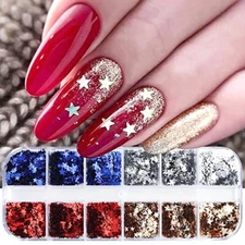 Independence Day Nail Art Glitter Flakes 12 Grids Independence Day Stars Flakes