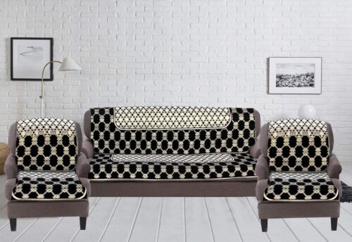 Luxurious 5 Seater Sofa Cover Set- 6 Pieces Cotton Abstract Design Home Decor - Foto 1 di 6