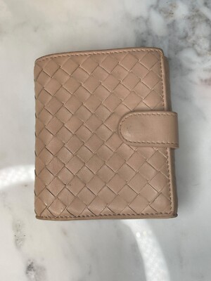 AUTHENTIC Bottega Veneta Compact Wallet Light Pink Beige