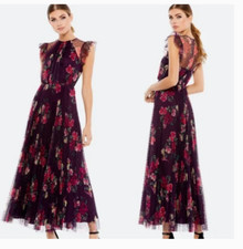MAC DUGGAL 2143  FLORAL  FLUTTER SLEEVE MIDI DRESS sz 6