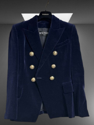BALMAIN Damen Ladies Jacke ohne Kragen außen Navy Samt Goldknopf Neu unbenutzt