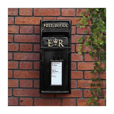 Postkasten schwarz mit Schloss Royal Mail ER Design Wandmontage Briefkasten Gusseisen