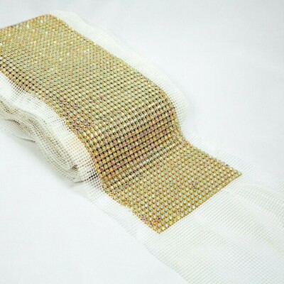 Perial Co Rhinestone Trim AB Gold Crystal Mesh Net 5