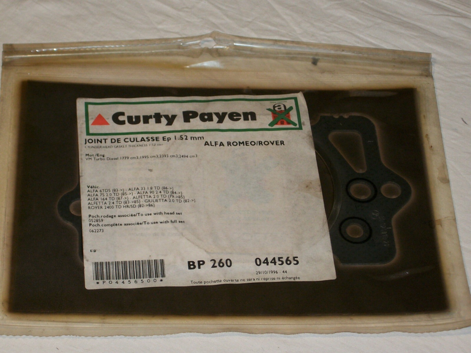 Joint de culasse CURTY PAYEN BP260 de 1.52mm pour ALFA ROMEO 75 et ROVER 2400 en fibres renforcées