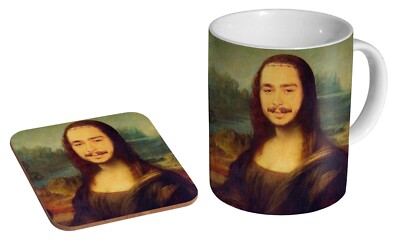 Post Malone Mona Lisa lustig - Kaffee-/Teetasse und Untersetzer Geschenkset