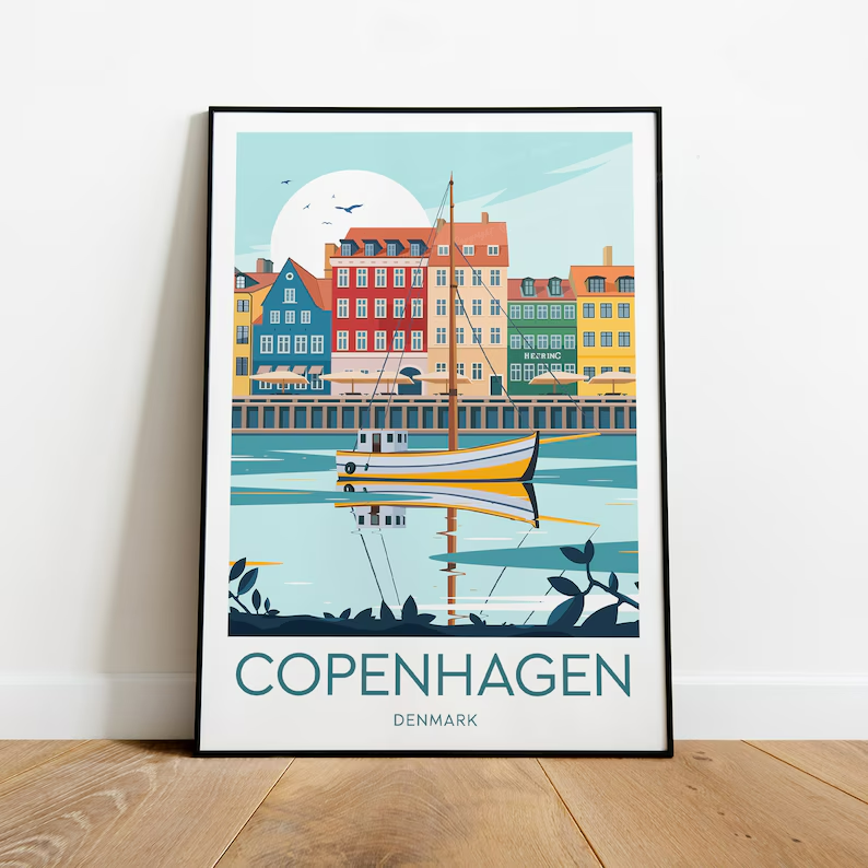 Copenhagen Denmark Travel Poster - Scandinavian City Decor Print