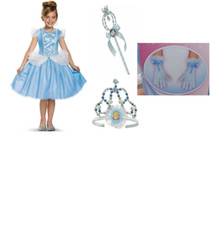 Disney Cinderella Halloween Costume 7/8 Princess Dress, Tiara, Wand, Gloves 5 Pc