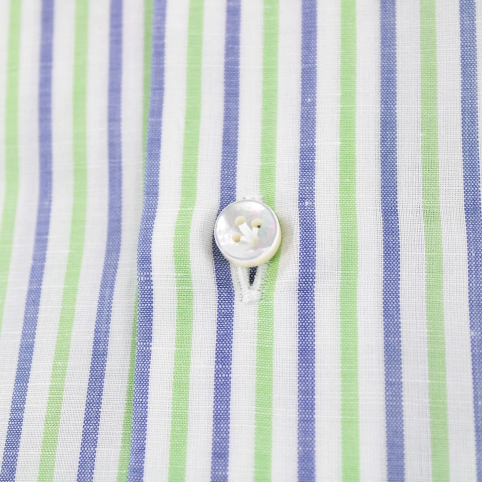 Barba NWT Dress Shirt Size 16 41 Green & Blue w/ White Striped Cotton Blend - Image 4 of 4