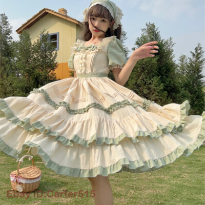 Japanese women Lolita Mori girl ruffled op short-sleeved dress summer kawaii