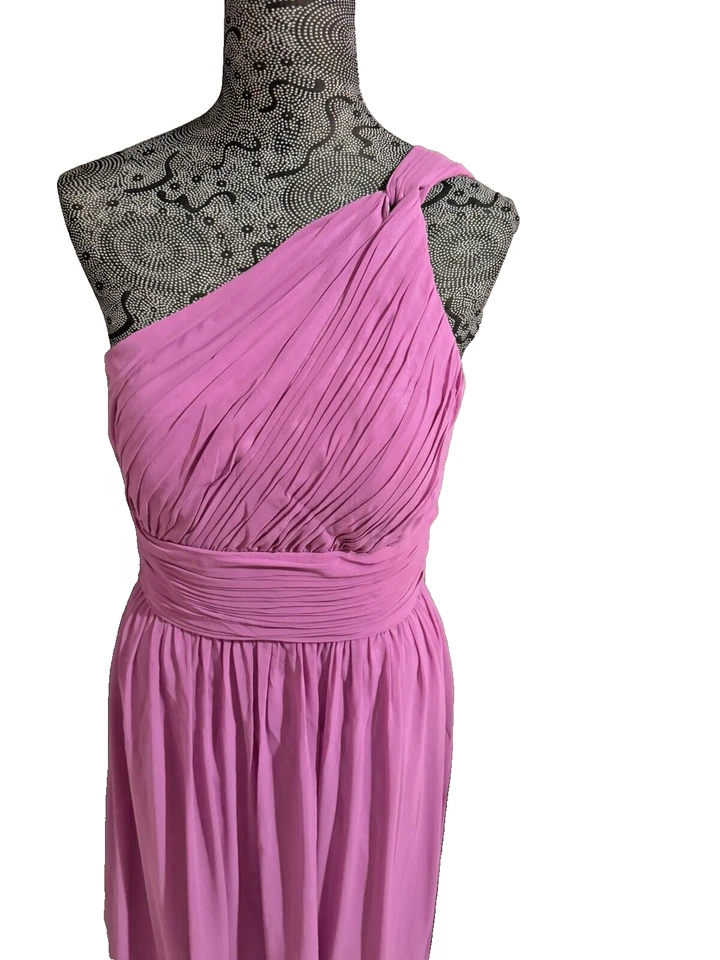 Nuevo sin etiquetas Vestido/Vestido Donna Morgan Rachel Un Hombro de Gasa Rosa Talla 8 Foto 2 de 4