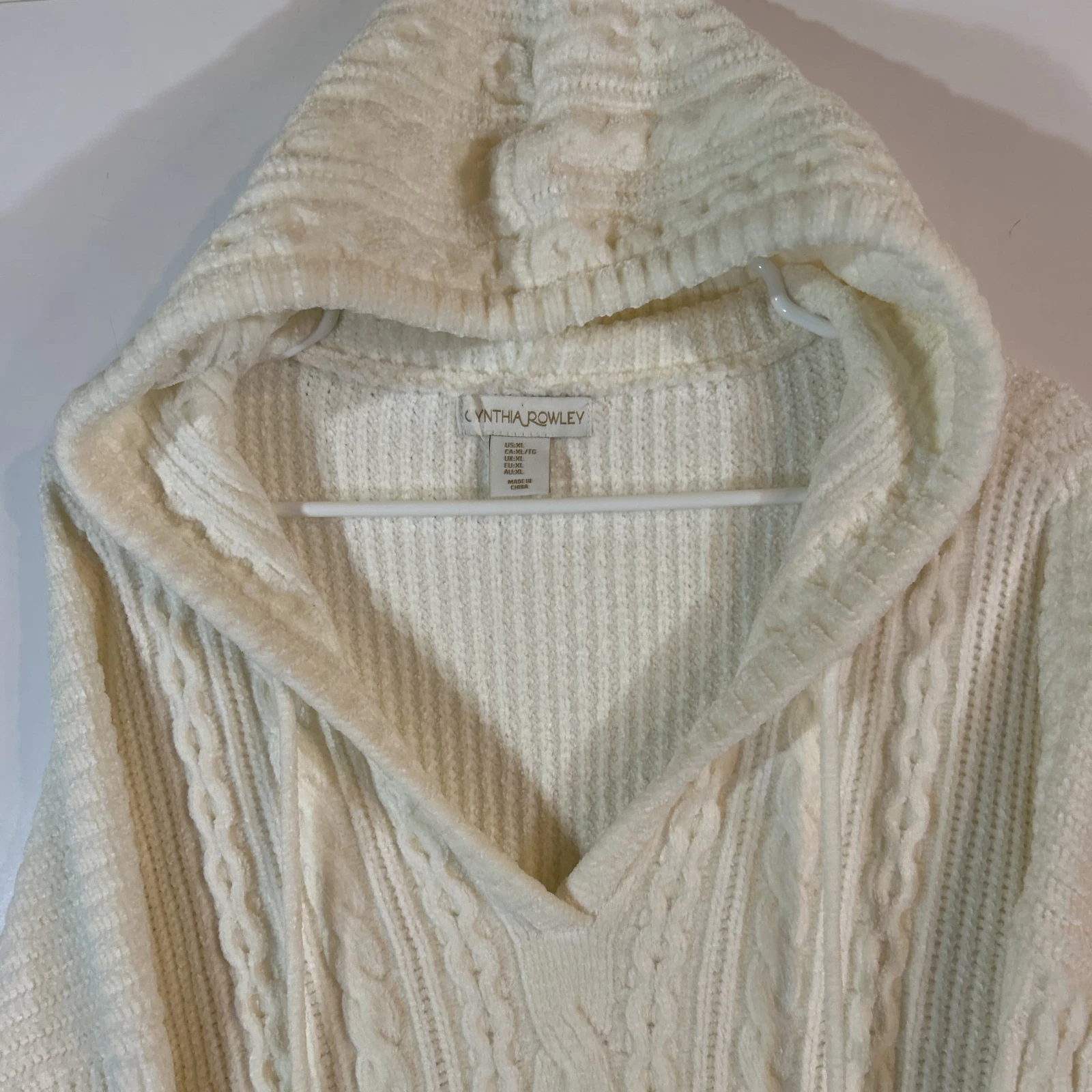 OFF WHITE Felpa con cappuccio donna Cynthia Rowley maglia panna XL.Danneggiata (MACCHIATA)!