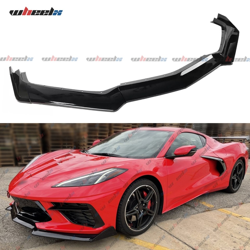UltraTuning 5VM Style Front Bumper Lip Splitter For Corvette C8 2020-2025 – 3-Piece Gloss Black