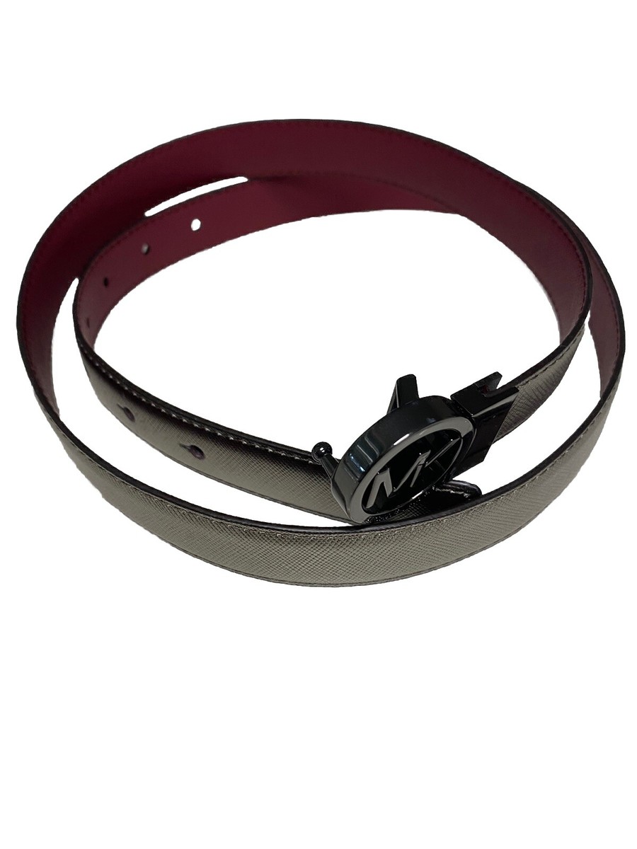 Michael Kors Twist Reversible Leather MK Logo Buckle Belt 