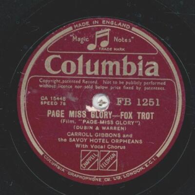 The Savoy Hotel Orpheans - Page miss Glory / Sweet dreams sweetheart