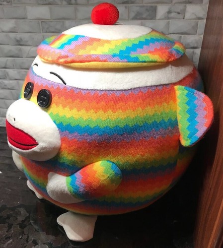 TY BEANIE BALLZ 2013 Large Stuffed Ball Colorful SOCK MONKEY Plush Toy Rainbow - Picture 3 of 10