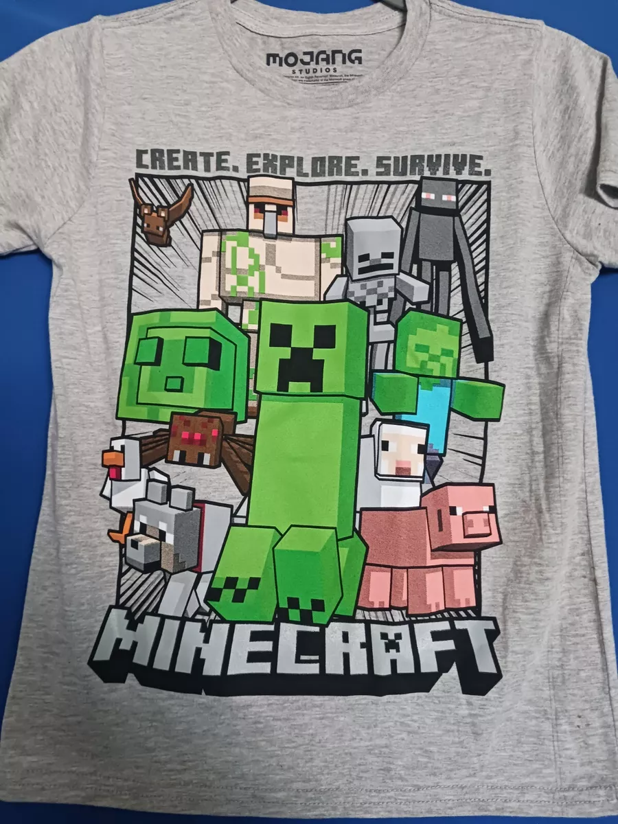 Minecraft kids Graphic T Shirt Create. Explore. Survive. Gray Size M