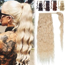 Corn Wavy Ponytail Clip In Real Remy human Hair Extensions Hairpiece Pony Tail