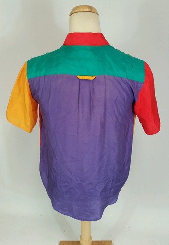 Vtg Womens 80s 90s Color Block Silk 