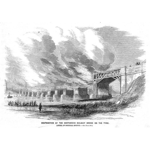 NEWCASTLE ON TYNE Destruction of the Scotswood Railway Bridge Antique Print 1860
