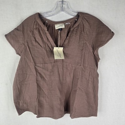 Universal Thread Womens Medium Gauze Cotton Fluttler Sleeve Light Brown Tan Top